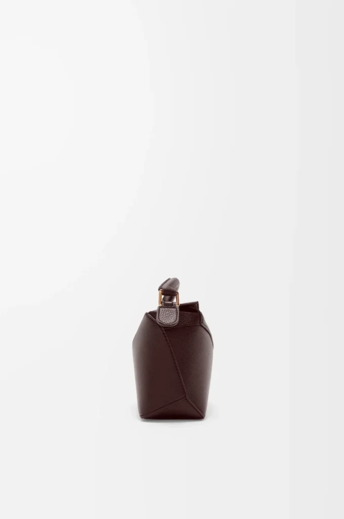 Mini Puzzle Edge Tasche aus weichem genarbtem Kalbsleder Dark Chestnut