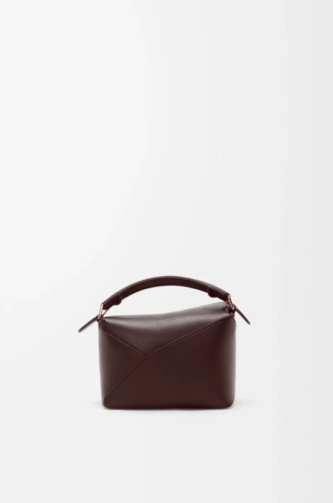 Mini Puzzle Edge Tasche aus weichem genarbtem Kalbsleder Dark Chestnut