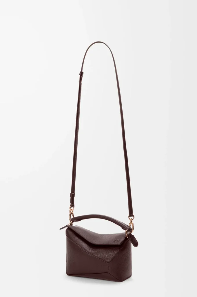 Mini Puzzle Edge Tasche aus weichem genarbtem Kalbsleder Dark Chestnut