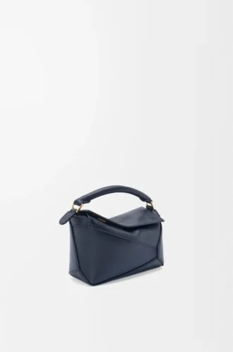Mini Puzzle Edge Tasche aus weichem genarbtem Kalbsleder Deep Navy