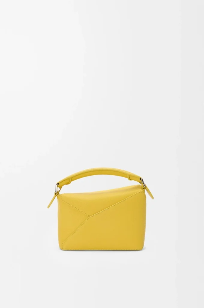 Mini Puzzle Edge Tasche aus weichem genarbtem Kalbsleder in Dandelion