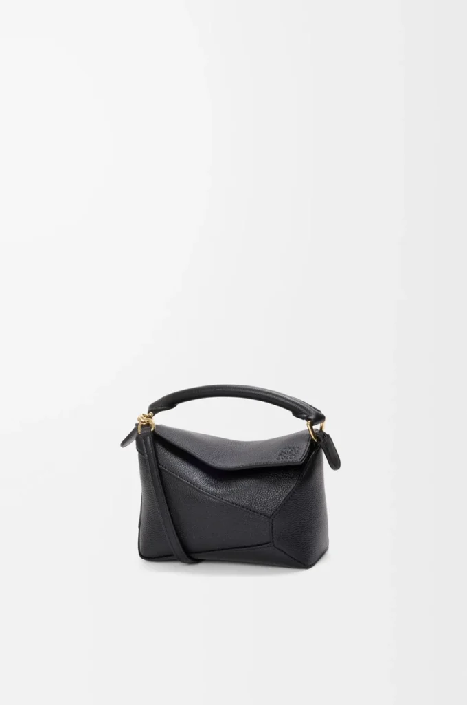 Mini Puzzle Edge Tasche aus weichem genarbtem Kalbsleder Schwarz
