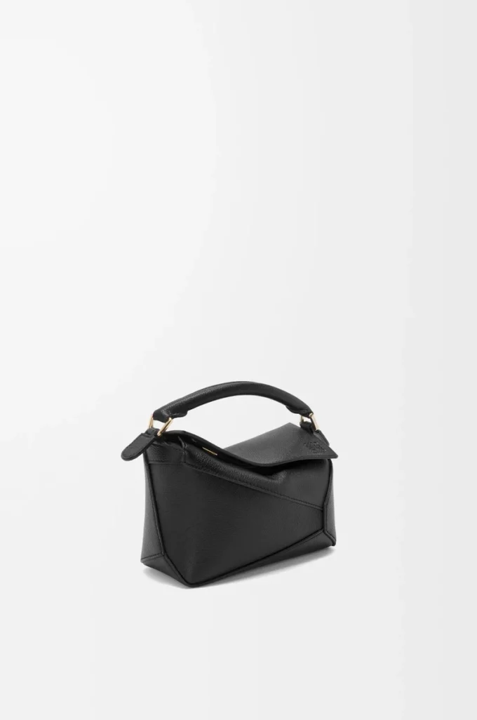 Mini Puzzle Edge Tasche aus weichem genarbtem Kalbsleder Schwarz