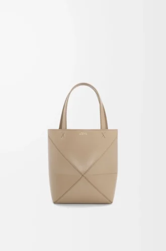 Mini Puzzle Fold Tote aus glänzendem Kalbsleder Sand