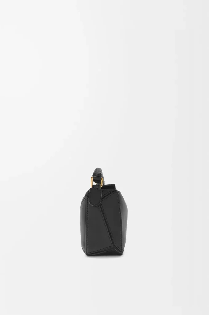 Mini Puzzle Tasche aus glattem Kalbsleder Schwarz