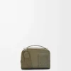 Mini-Umhängetasche für Kameras aus satiniertem Kalbsleder in Khaki Green