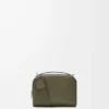 Mini-Umhängetasche für Kameras aus weichem genarbtem Kalbsleder in Khaki Green
