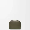 Mini-Umhängetasche für Kameras aus weichem genarbtem Kalbsleder in Khaki Green