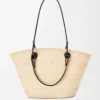 Mittlere Anagram Basket Tasche aus Iraca-Palmenblättern und Kalbsleder Natur/Schwarz