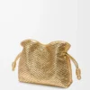 Mittlere Flamenco-Clutch aus laminiertem Lammleder Gold