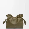 Mittlere Flamenco-Clutch aus Nappakalbsleder Dark Khaki