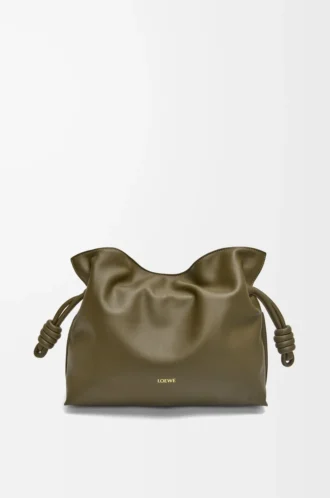 Mittlere Flamenco-Clutch aus Nappakalbsleder Dark Khaki