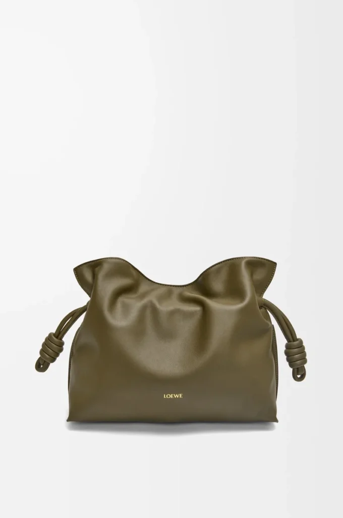 Mittlere Flamenco-Clutch aus Nappakalbsleder Dark Khaki