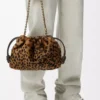 Mittlere Flamenco-Handtasche aus bedrucktem Lammfell Beige/Braun