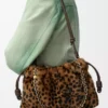Mittlere Flamenco-Handtasche aus bedrucktem Lammfell Beige/Braun