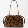 Mittlere Flamenco-Handtasche aus bedrucktem Lammfell Beige/Braun