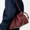 Mittlere Flamenco-Handtasche aus feinnarbigem Kalbsleder Mahagoni