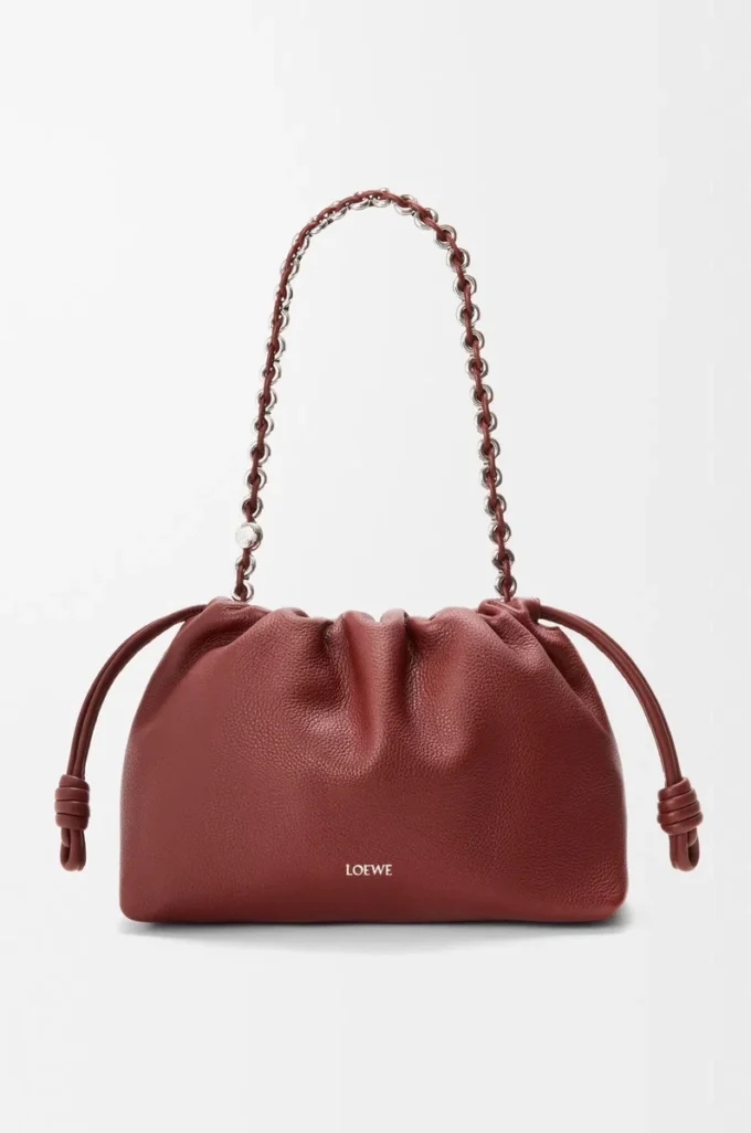 Mittlere Flamenco-Handtasche aus feinnarbigem Kalbsleder Mahagoni