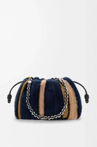 Mittlere Flamenco-Handtasche aus Jacquard-Strick Multicolor Deep Navy