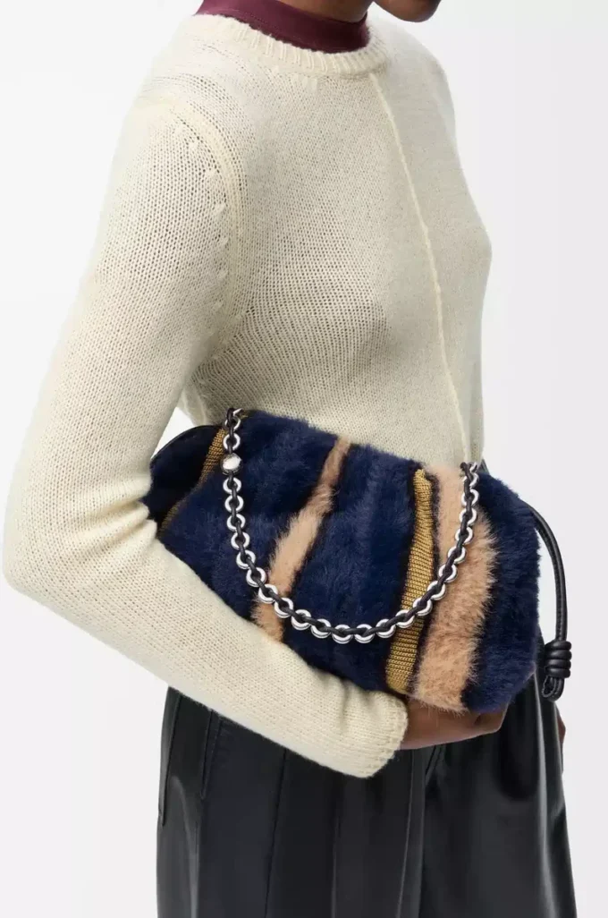 Mittlere Flamenco-Handtasche aus Jacquard-Strick Multicolor Deep Navy