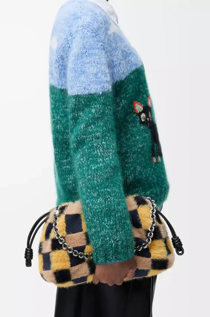 Mittlere Flamenco-Handtasche aus Jacquard-Strick Multicolor Deep Navy
