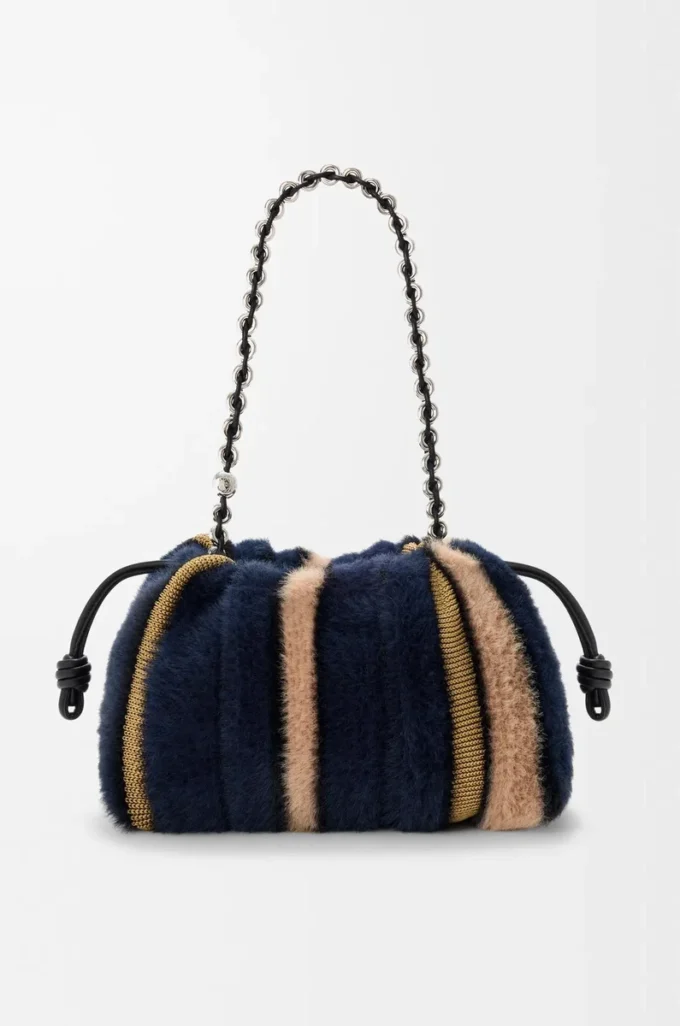 Mittlere Flamenco-Handtasche aus Jacquard-Strick Multicolor Deep Navy