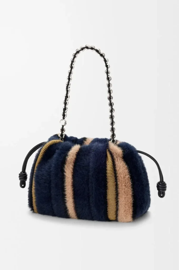 Mittlere Flamenco-Handtasche aus Jacquard-Strick Multicolor Deep Navy