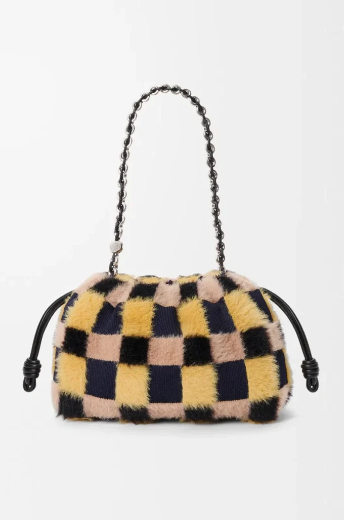Mittlere Flamenco-Handtasche aus Jacquard-Strick Multicolor Deep Navy
