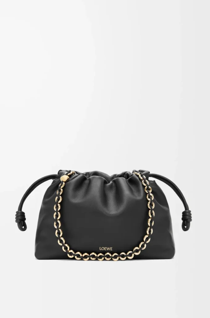Mittlere Flamenco-Handtasche aus weichem Nappalammleder Schwarz