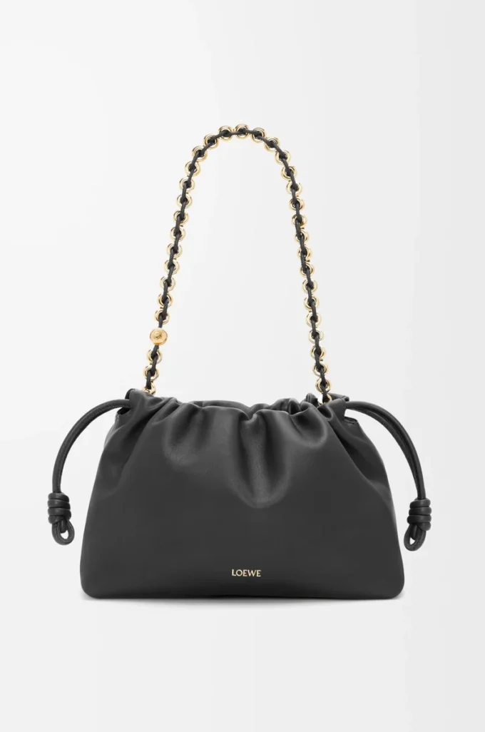 Mittlere Flamenco-Handtasche aus weichem Nappalammleder Schwarz