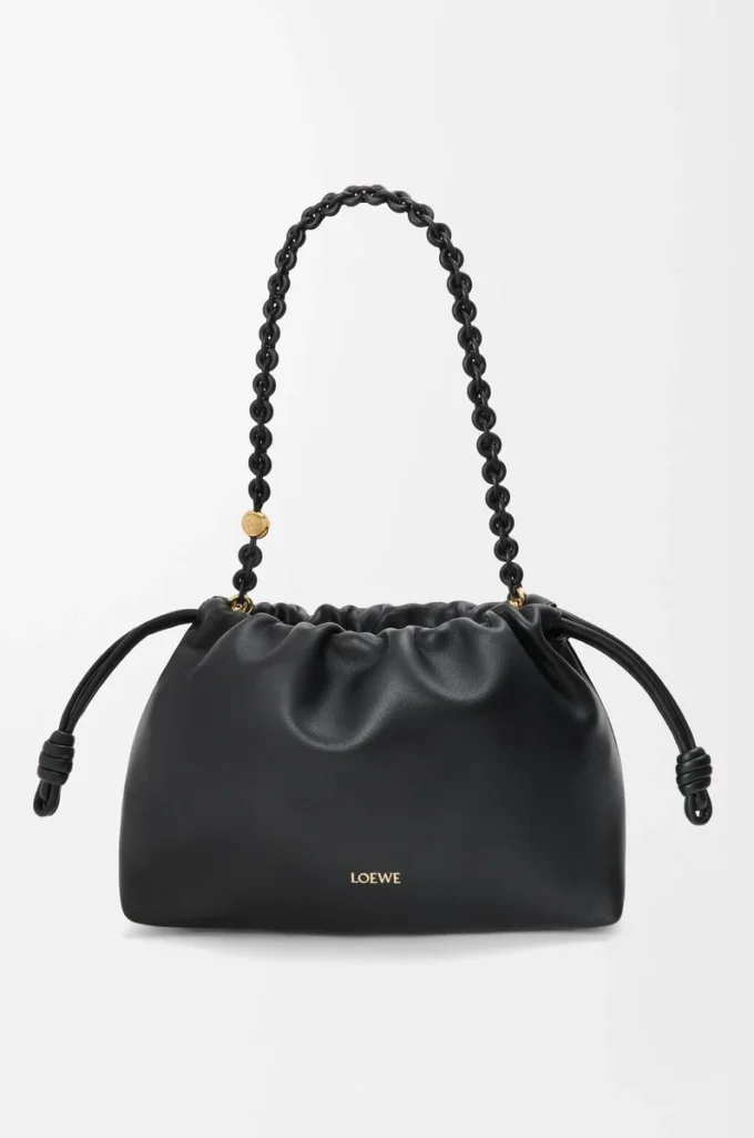 Mittlere Flamenco-Handtasche aus weichem Nappalammleder Schwarz