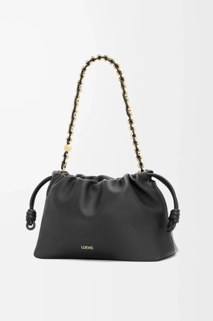 Mittlere Flamenco-Handtasche aus weichem Nappalammleder Schwarz