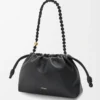 Mittlere Flamenco-Handtasche aus weichem Nappalammleder Schwarz