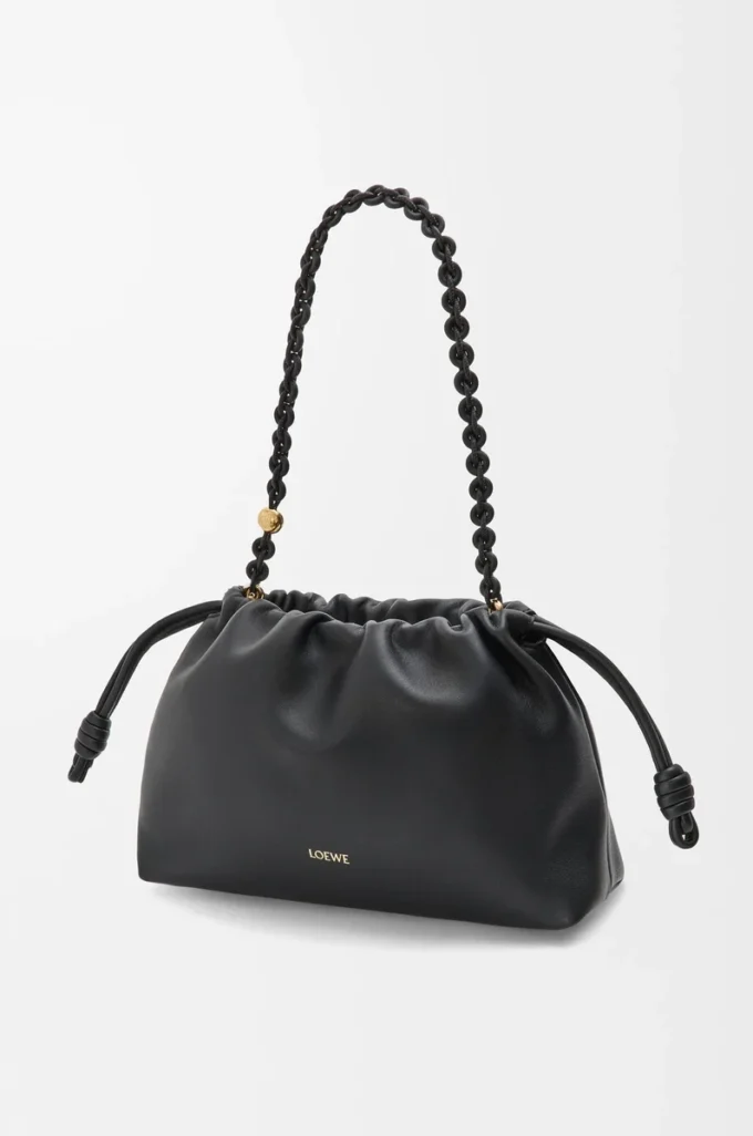 Mittlere Flamenco-Handtasche aus weichem Nappalammleder Schwarz