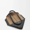 Mittlere horizontale Puzzle Fold-Tasche aus weichem genarbtem Kalbsleder in Schwarz