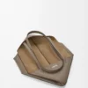 Mittlere horizontale Puzzle Fold-Tasche aus weichem genarbtem Kalbsleder Taupe