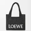 Mittlere LOEWE Font-Tasche aus Raffia in Schwarz