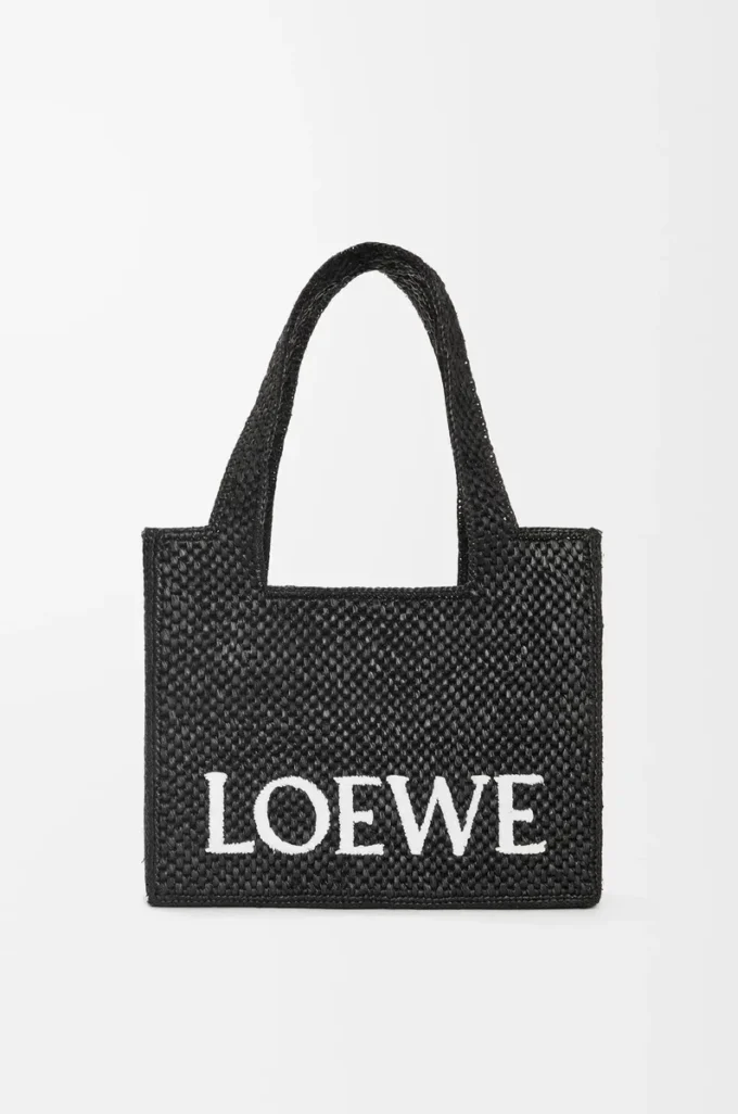 Mittlere LOEWE Font-Tasche aus Raffia in Schwarz