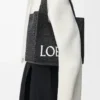 Mittlere LOEWE Font-Tasche aus Raffia in Schwarz