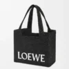 Mittlere LOEWE Font-Tasche aus Raffia in Schwarz