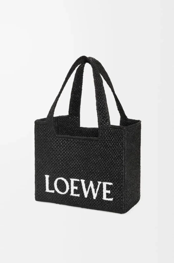Mittlere LOEWE Font-Tasche aus Raffia in Schwarz