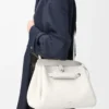 Mittlere Madrid-Tasche aus geschmeidigem genarbtem Kalbsleder in Soft White