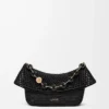 Mittlere Ola-Tasche aus Raffia und Kalbsleder in Schwarz