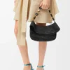 Mittlere Ola-Tasche aus Raffia und Kalbsleder in Schwarz