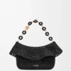 Mittlere Ola-Tasche aus Raffia und Kalbsleder in Schwarz