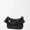 Mittlere Ola-Tasche aus Raffia und Kalbsleder in Schwarz