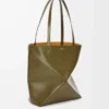 Mittlere Puzzle Fold-Tasche aus glänzendem Kalbsleder in Dark Khaki