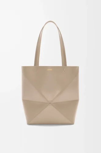 Mittlere Puzzle Fold-Tasche aus glänzendem Kalbsleder in Sand