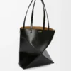Mittlere Puzzle Fold-Tasche aus glänzendem Kalbsleder in Schwarz
