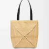 Mittlere Puzzle Fold-Tasche aus Raffia in Natur